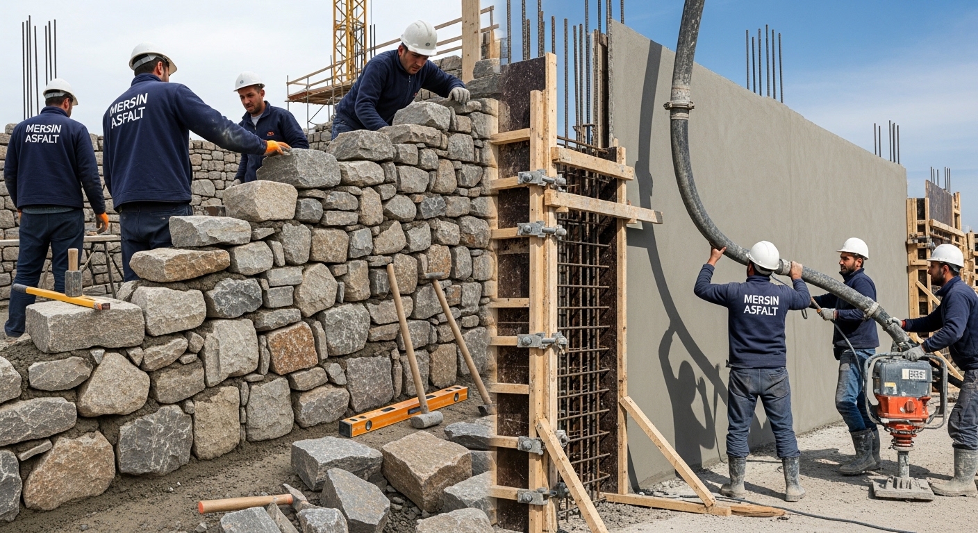 Taş duvar ve beton duvar uygulaması